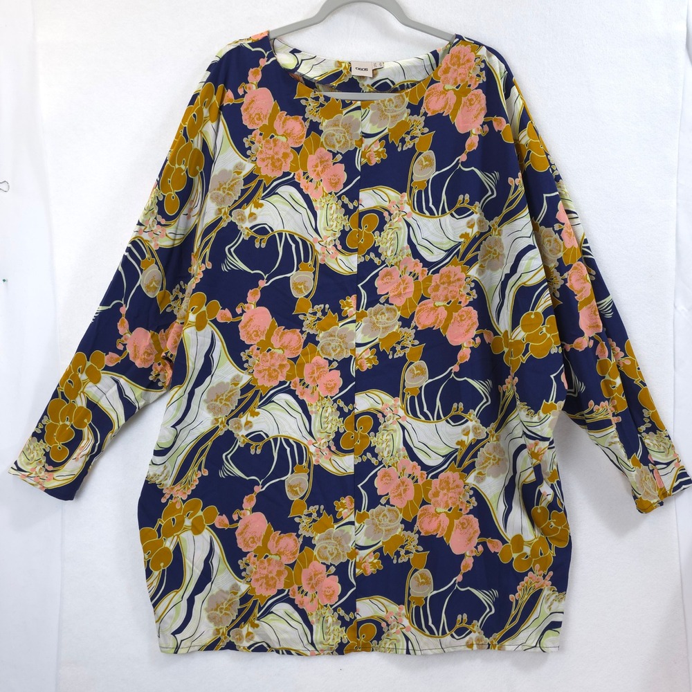 ASOS Oversized Floral Batwing Blouse Navy Pink Womens 14 Boho Artistic